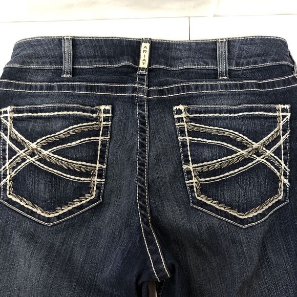 Ariat REAL Jeans Womens 33R Blue Mid Rise Entwined Boot Cut Marine 10017510 West - Picture 5 of 13